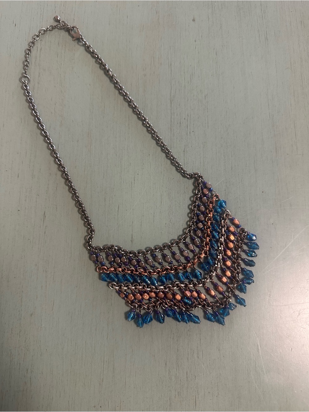 PacSun Blue and Copper Fringe Bib Necklace